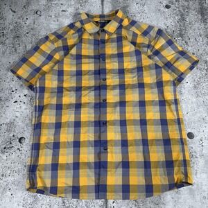 Arc'teryx Shirt Mens Large Yellow Blue Plaid Short Sleeve Button Up Lightweight